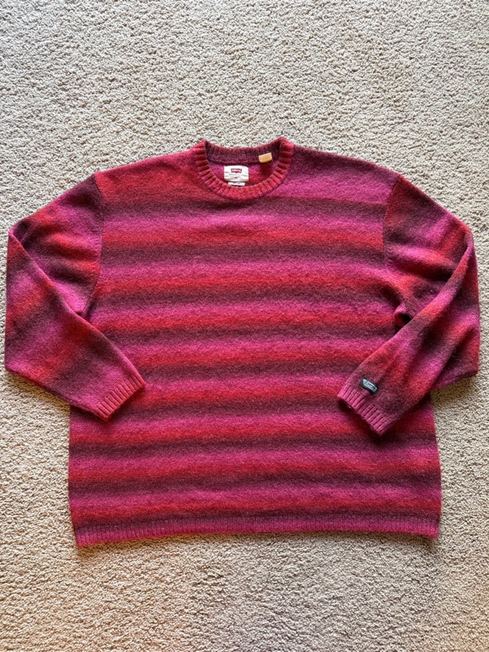 Levi's Strauss & Co San Francisco Red and Plum Striped Crewneck Sweater